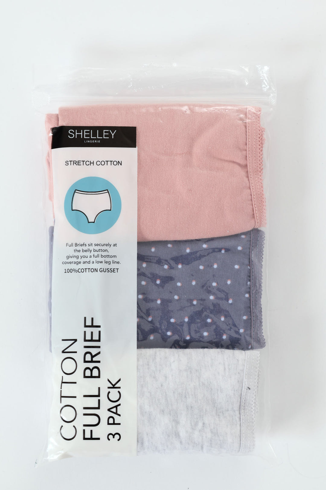 3 Pack Cotton Stretch Brief Panties - Spot/Pink/Grey Melange