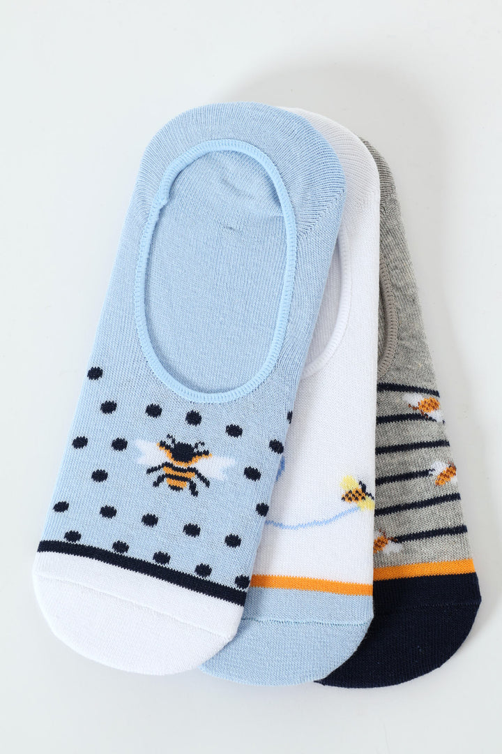 3 Pack Bees Secret Socks - White/Blue