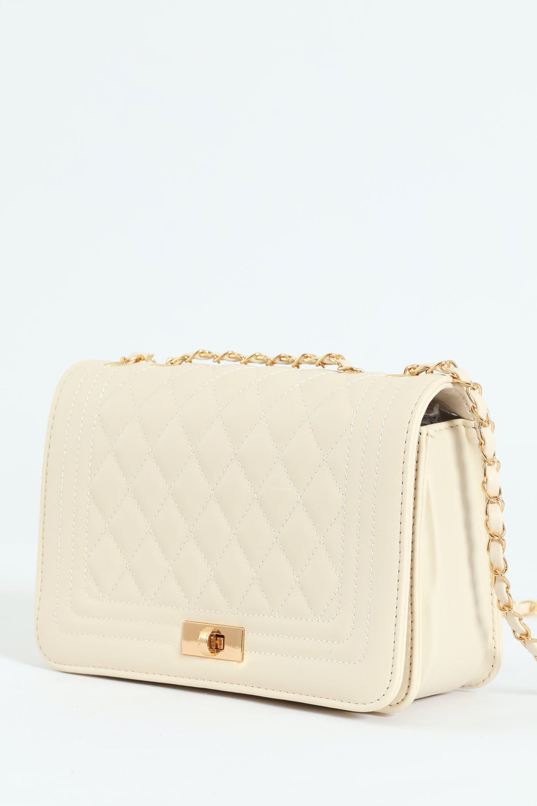 Quilted Chain Satchel - Cream