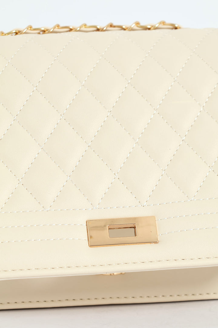 Quilted Chain Satchel - Cream