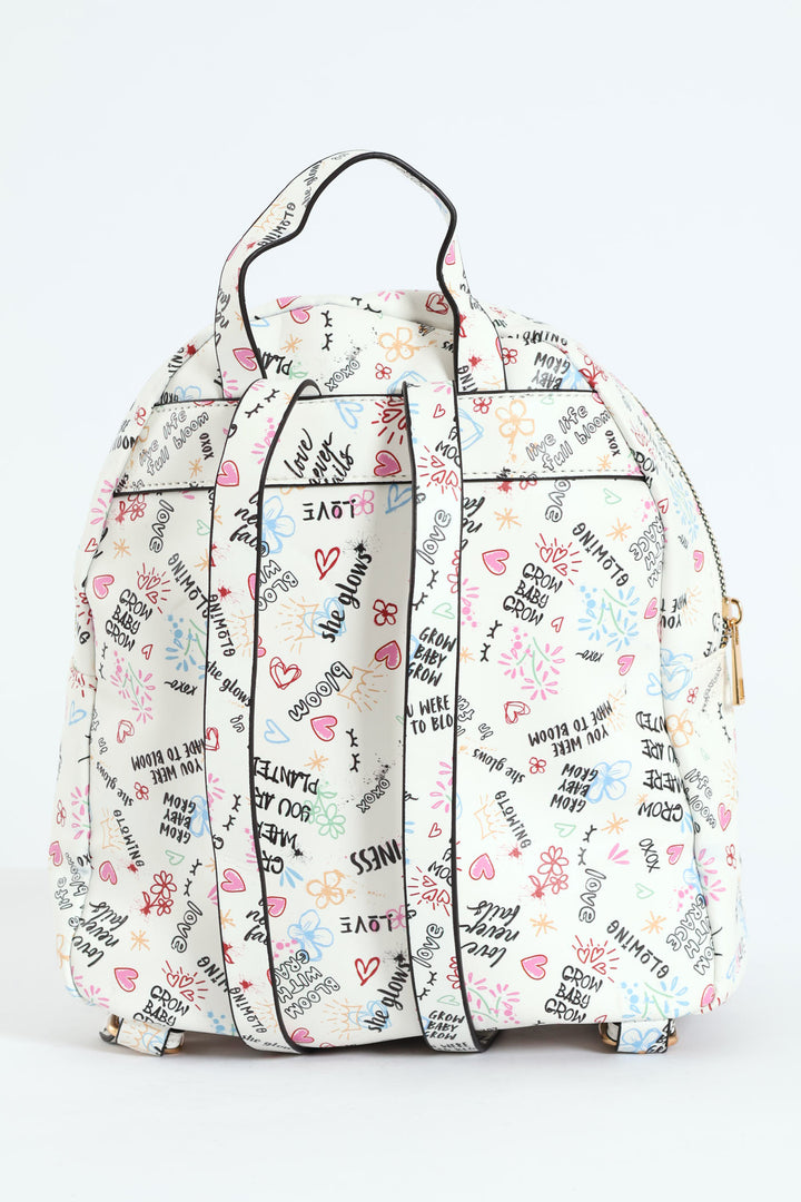 Graffiti Printed Backpack - White