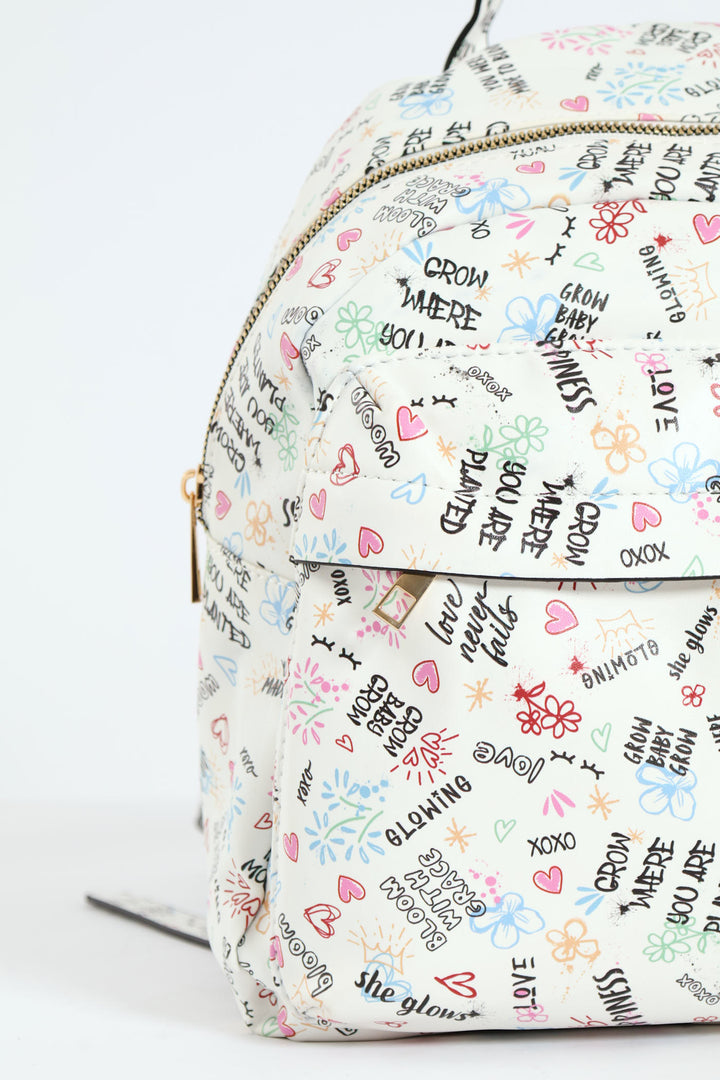 Graffiti Printed Backpack - White