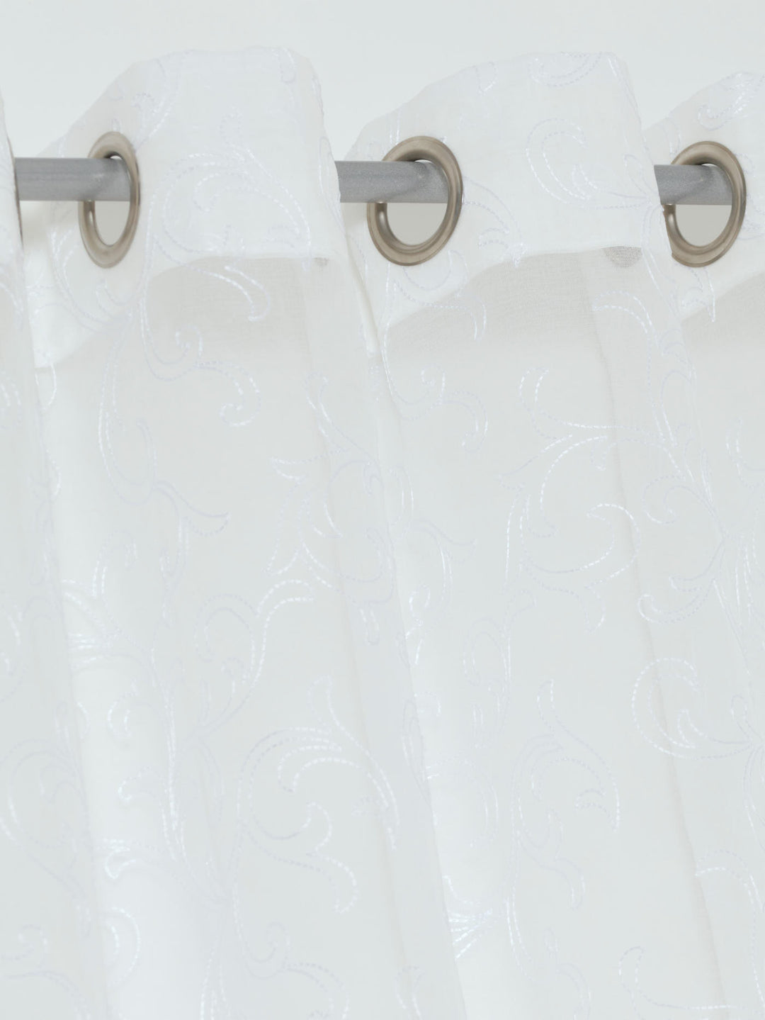 Eyelet Standard Sheer Scroll Curtain - White