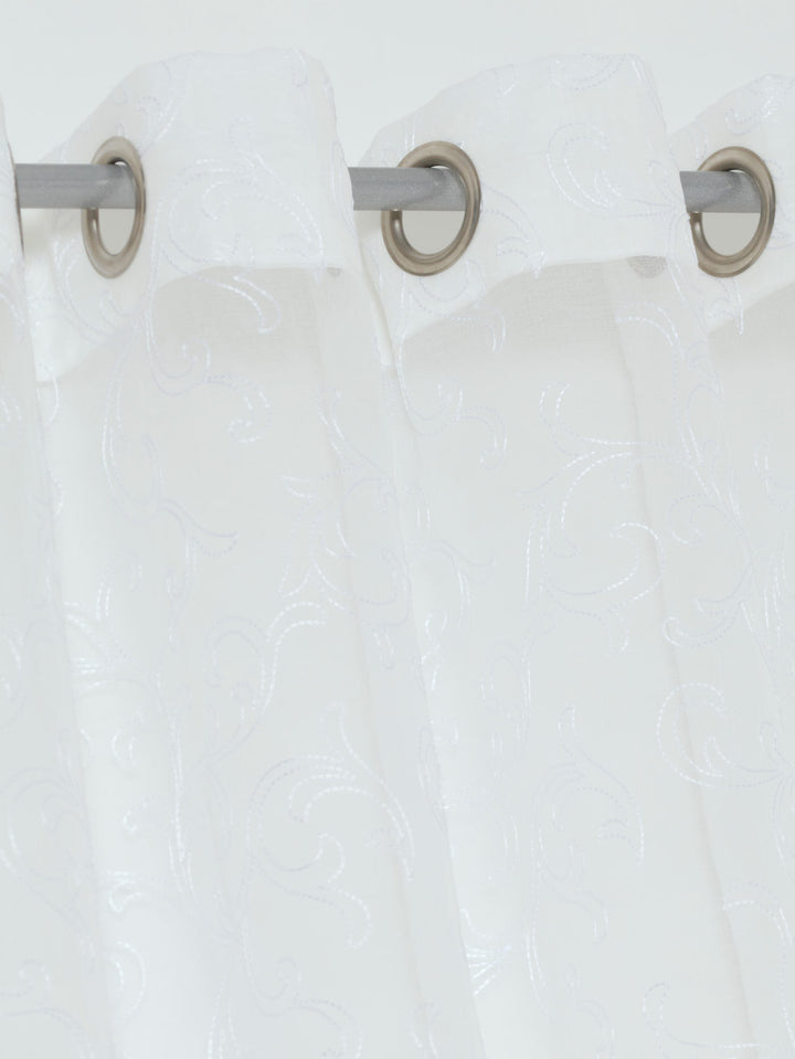 Eyelet Extra Width & Length Sheer Scroll Curtain - White