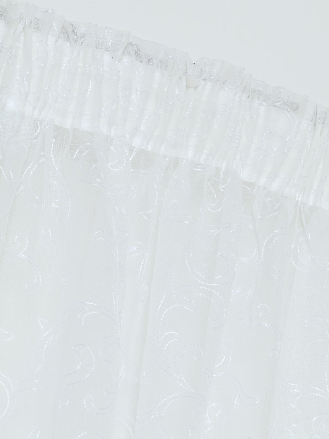 Tape Standard Sheer Scroll Curtain - White