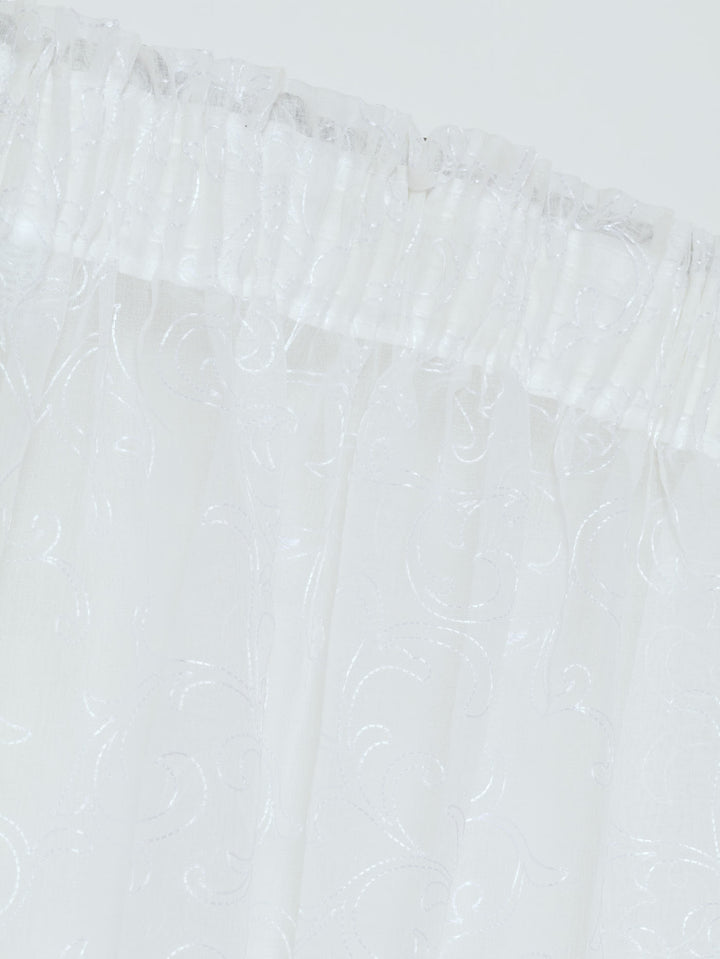 Tape Standard Sheer Scroll Curtain - White