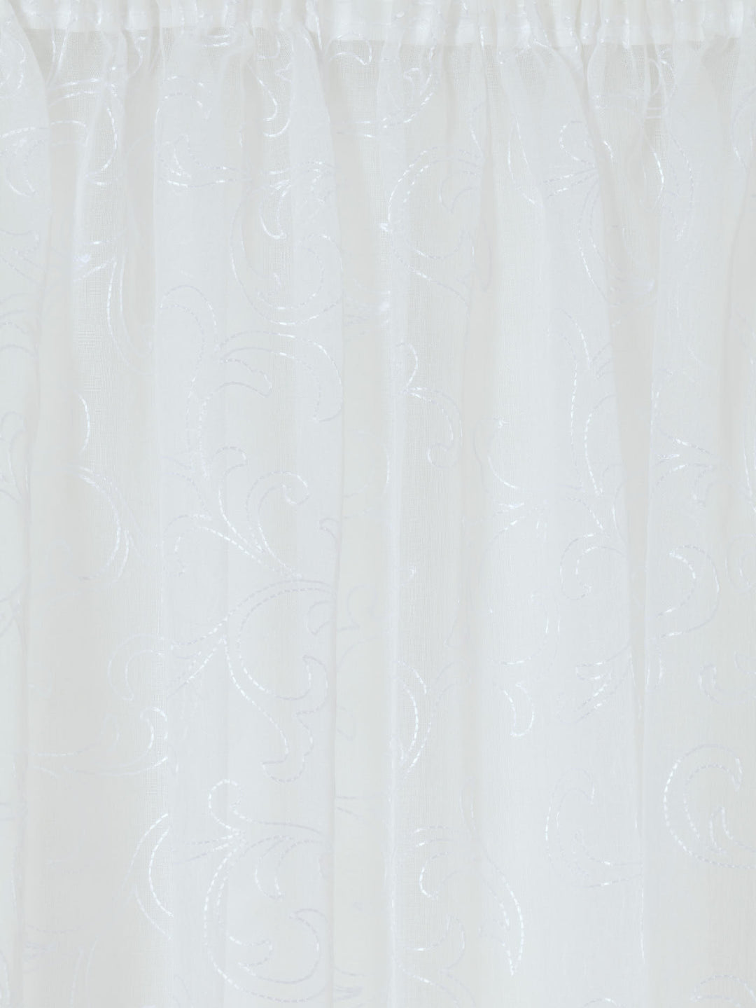 Tape Standard Sheer Scroll Curtain - White