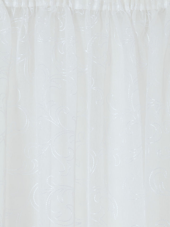 Tape Standard Sheer Scroll Curtain - White