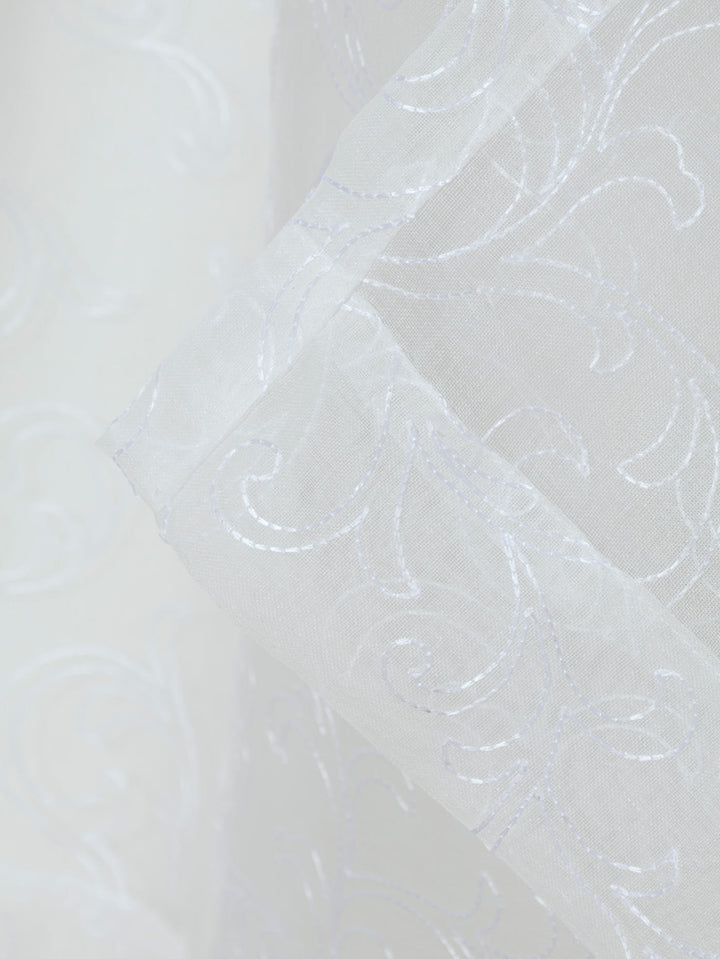 Tape Standard Sheer Scroll Curtain - White