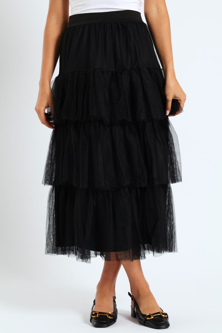 Tiered Rara Midi Skirt - Black