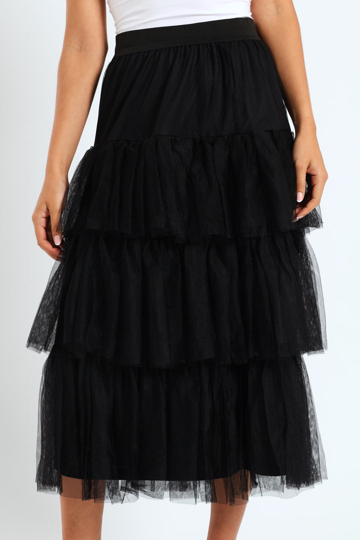 Tiered Rara Midi Skirt - Black