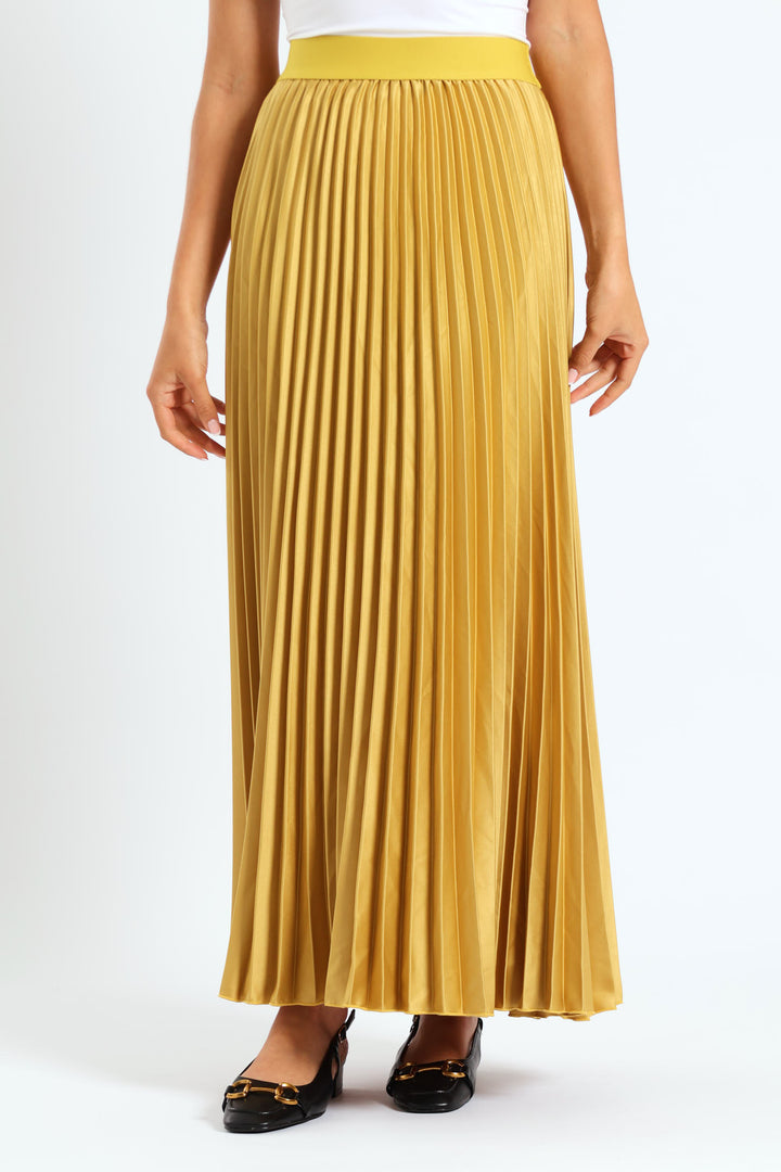 Pleated Satin Maxi Skirt - Gold