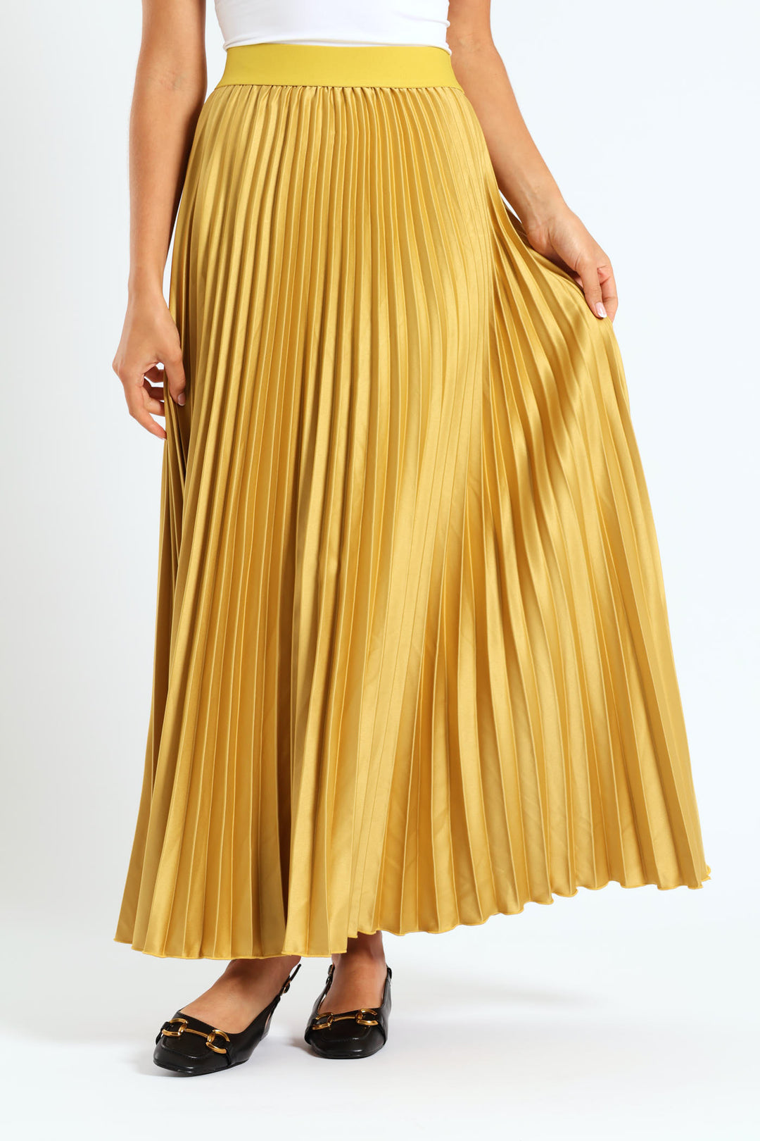 Pleated Satin Maxi Skirt - Gold