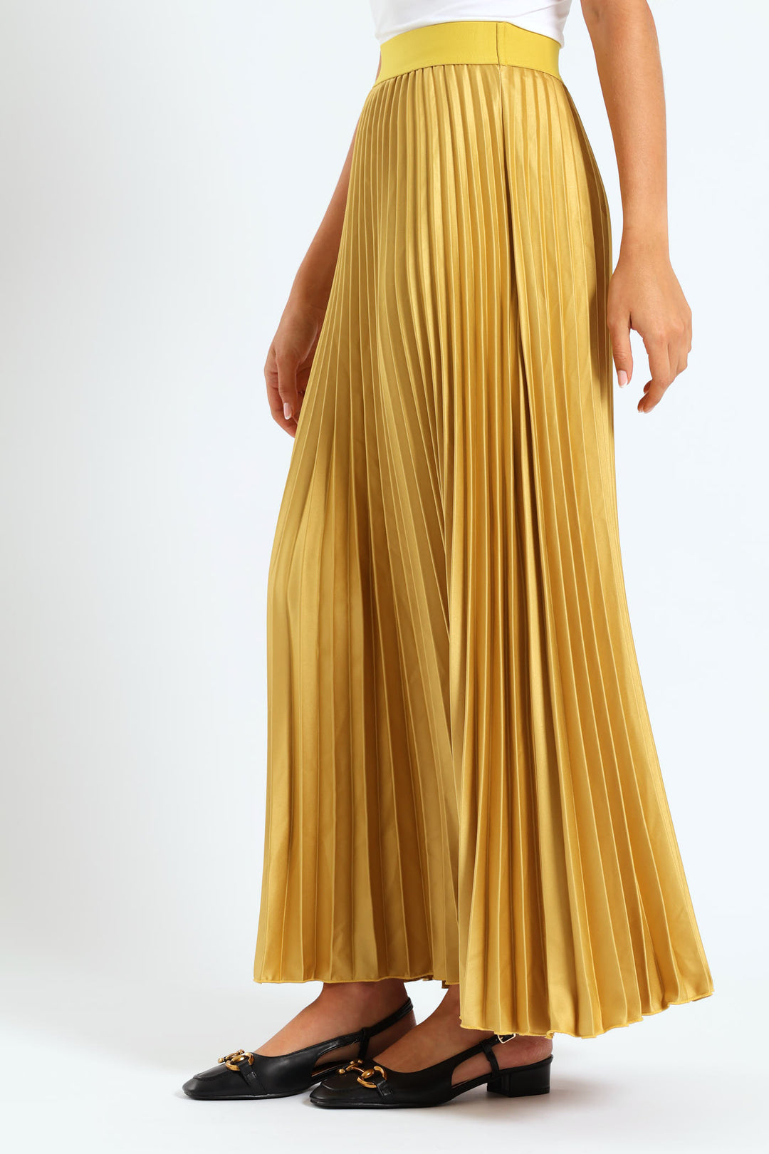 Pleated Satin Maxi Skirt - Gold