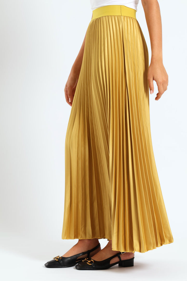 Pleated Satin Maxi Skirt - Gold