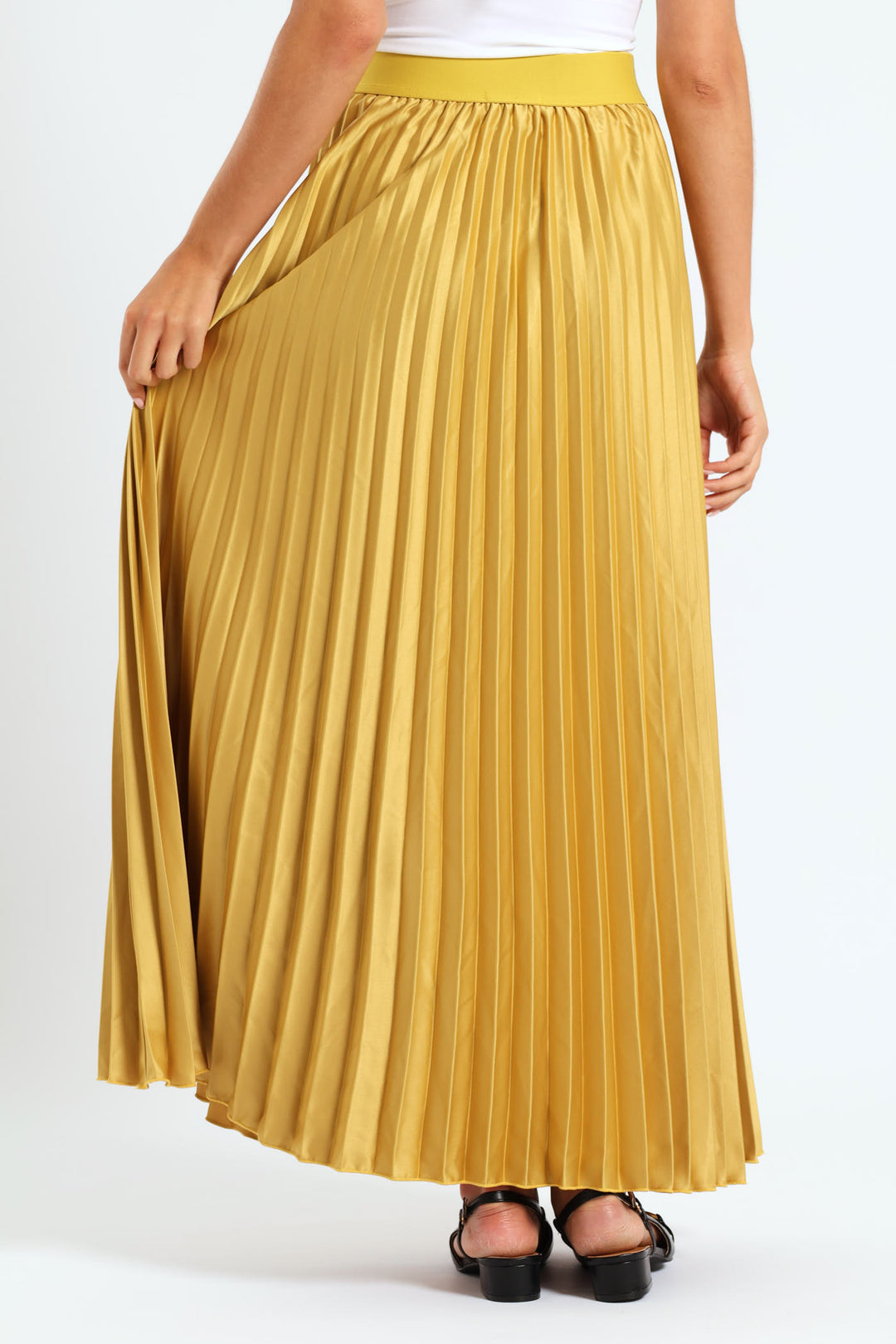 Pleated Satin Maxi Skirt - Gold