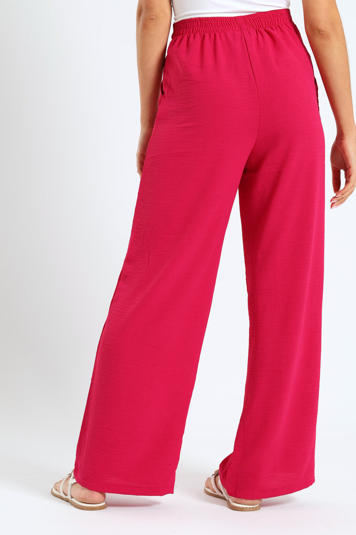 Pull-On Wideleg Pants With Mock Belt - Dark Pink