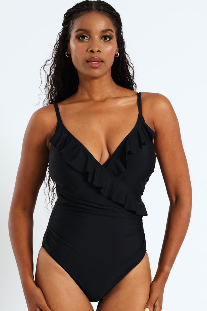 Frill One Piece Swimsuit - Black