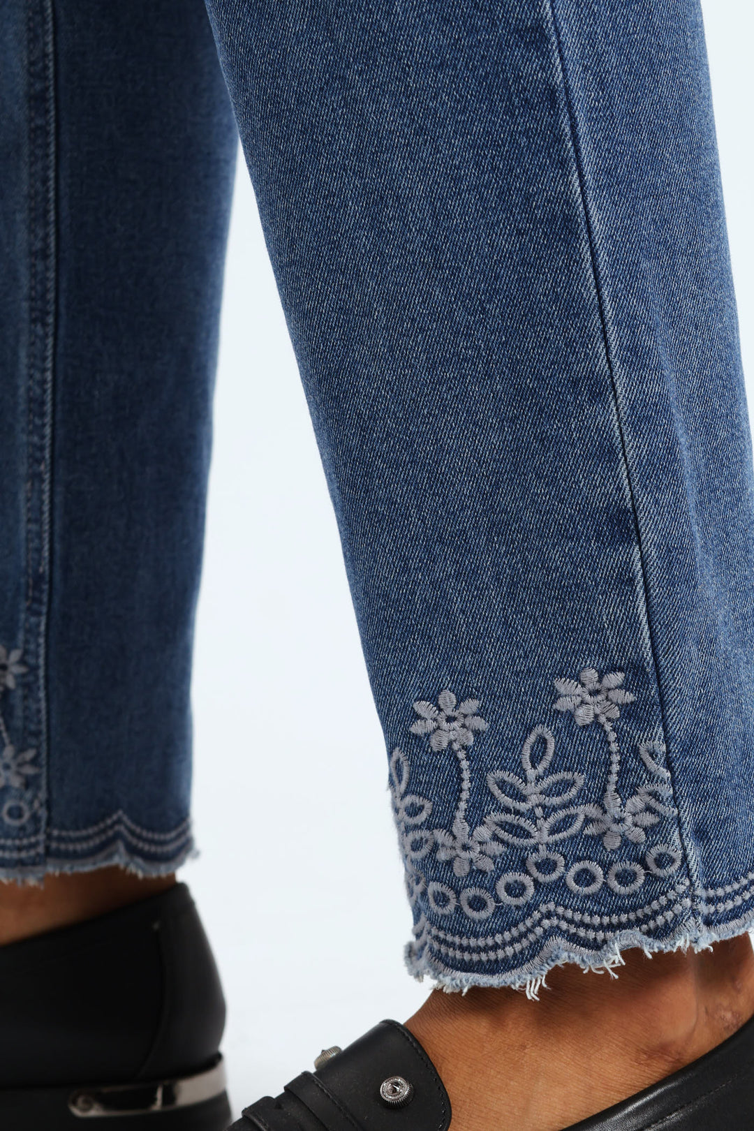 Embroidered Ankle Grazer Jean - Salty Mid Wash