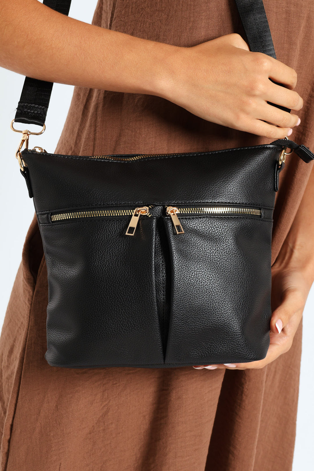 Double Pocket Crossbody Bag - Black