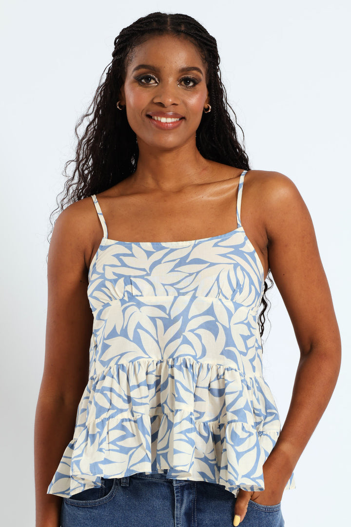 Strappy Tiered Babydoll Cami - White/Blue