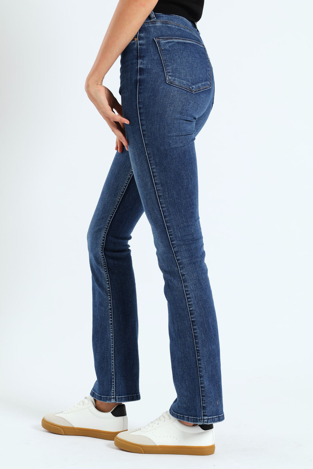 High Waist Bootleg Denim With Exposed Buttons - Dark Blue