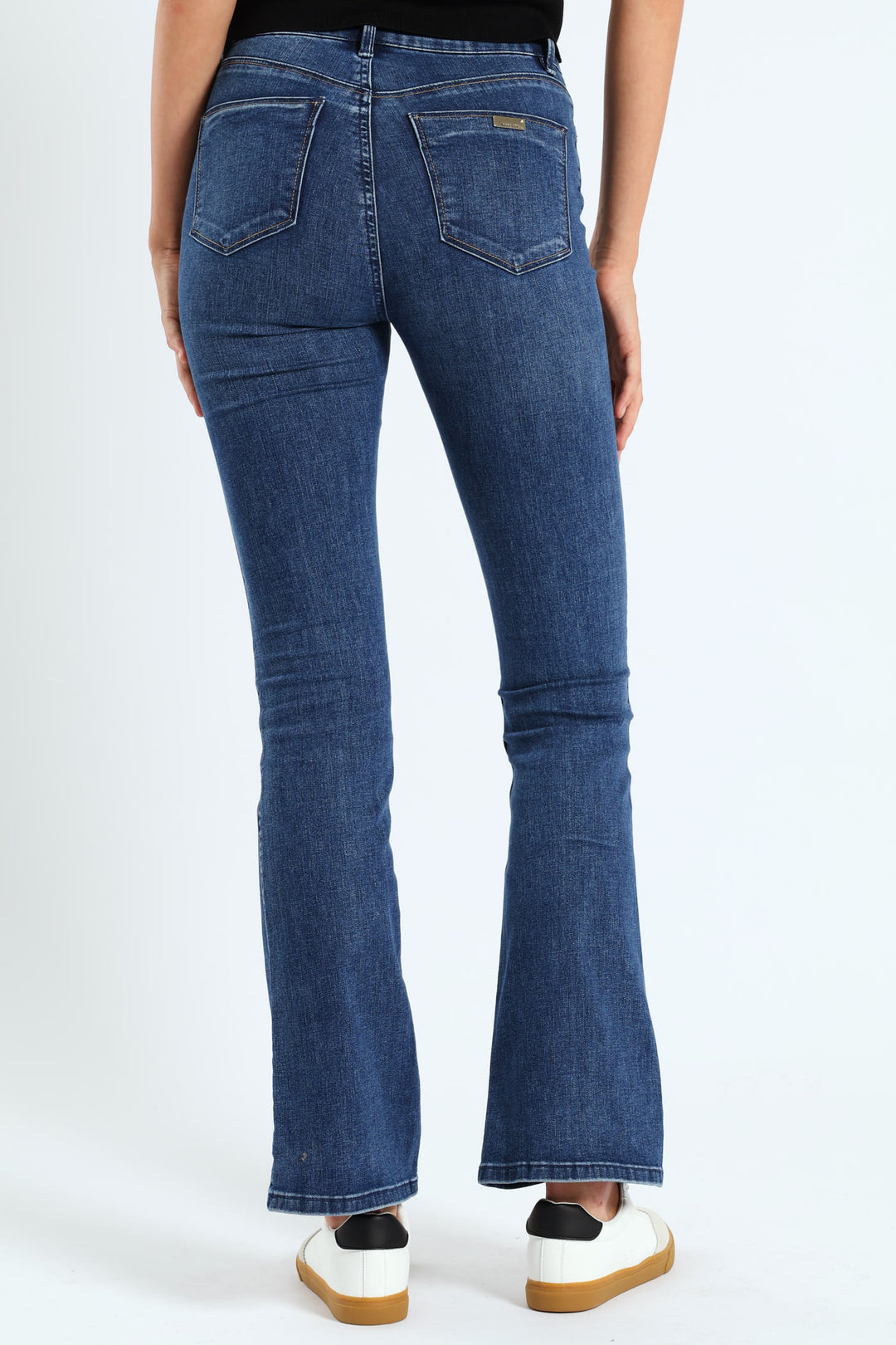 High Waist Bootleg Denim With Exposed Buttons - Dark Blue