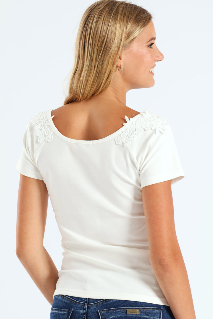 Bling Logo Top With Lace - White