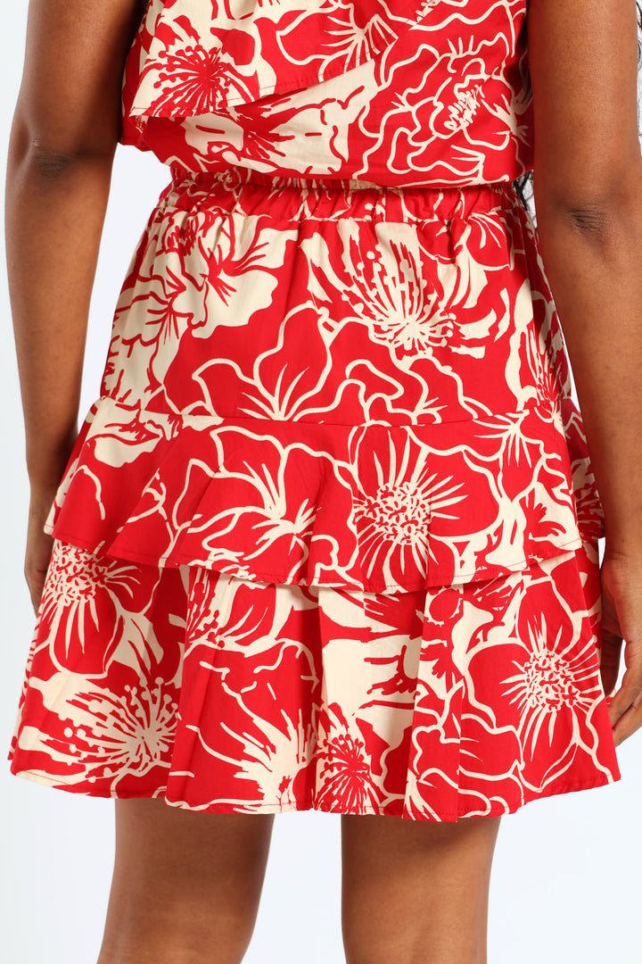 Pull On Rara Mini Skirt - White/Red