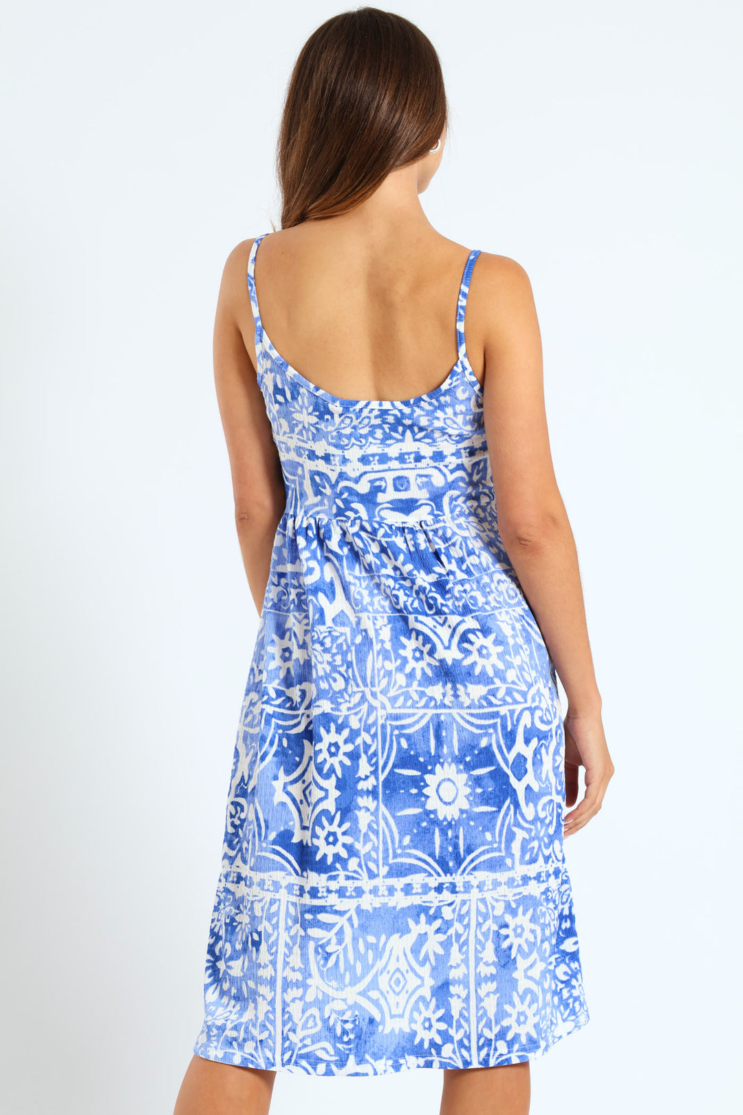 Strappy Button Detail Sundress - White/Blue