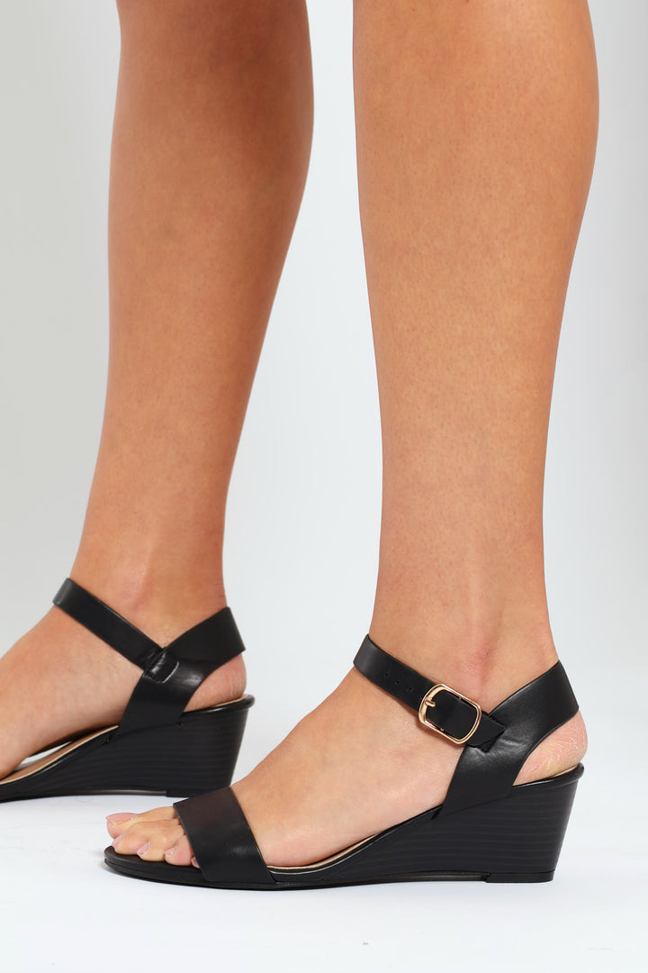 Banded Mule Heel With Ankle Strap - Black