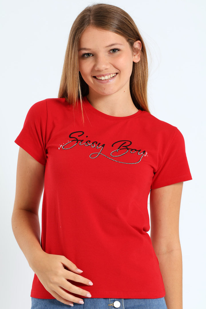 Girls Bling Logo Tee - Red