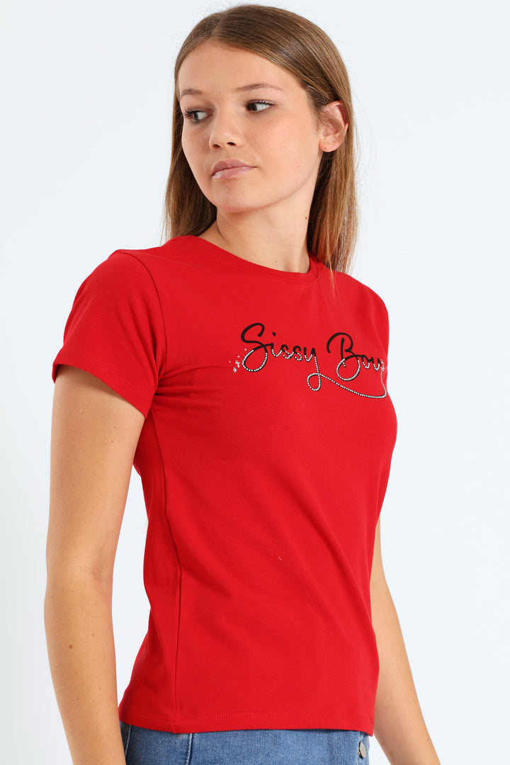 Girls Bling Logo Tee - Red