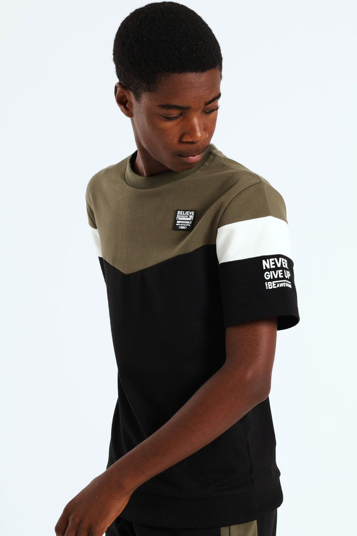 Boys Cut Line Crew Top - Dark Grey