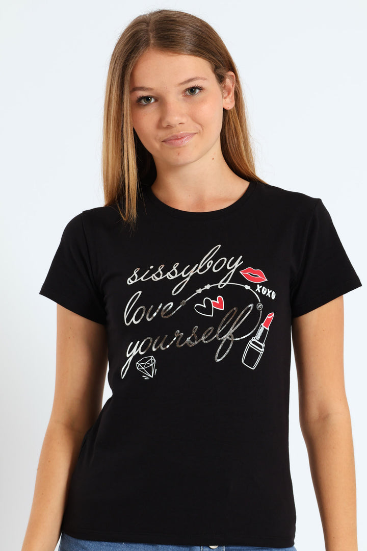 Girls Foil & Lipstick Tee - Black