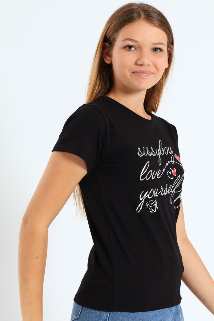 Girls Foil & Lipstick Tee - Black