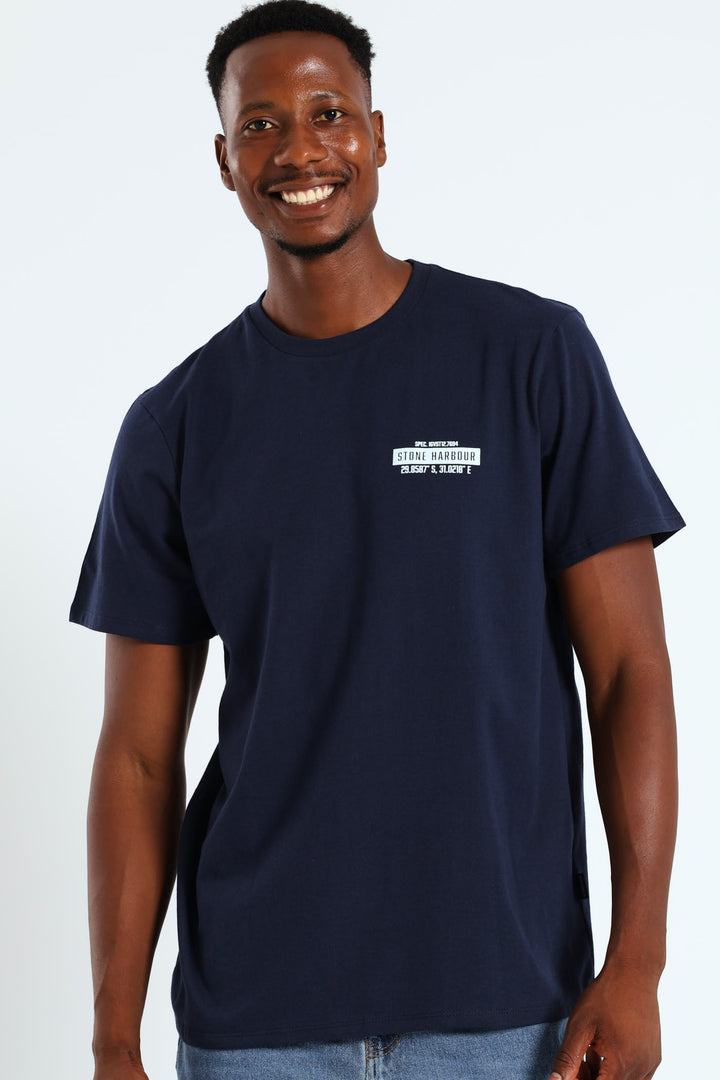 Topographic Front & Back Print Tee - Navy