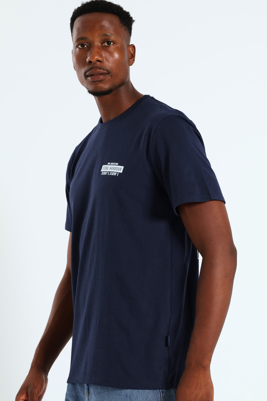 Topographic Front & Back Print Tee - Navy