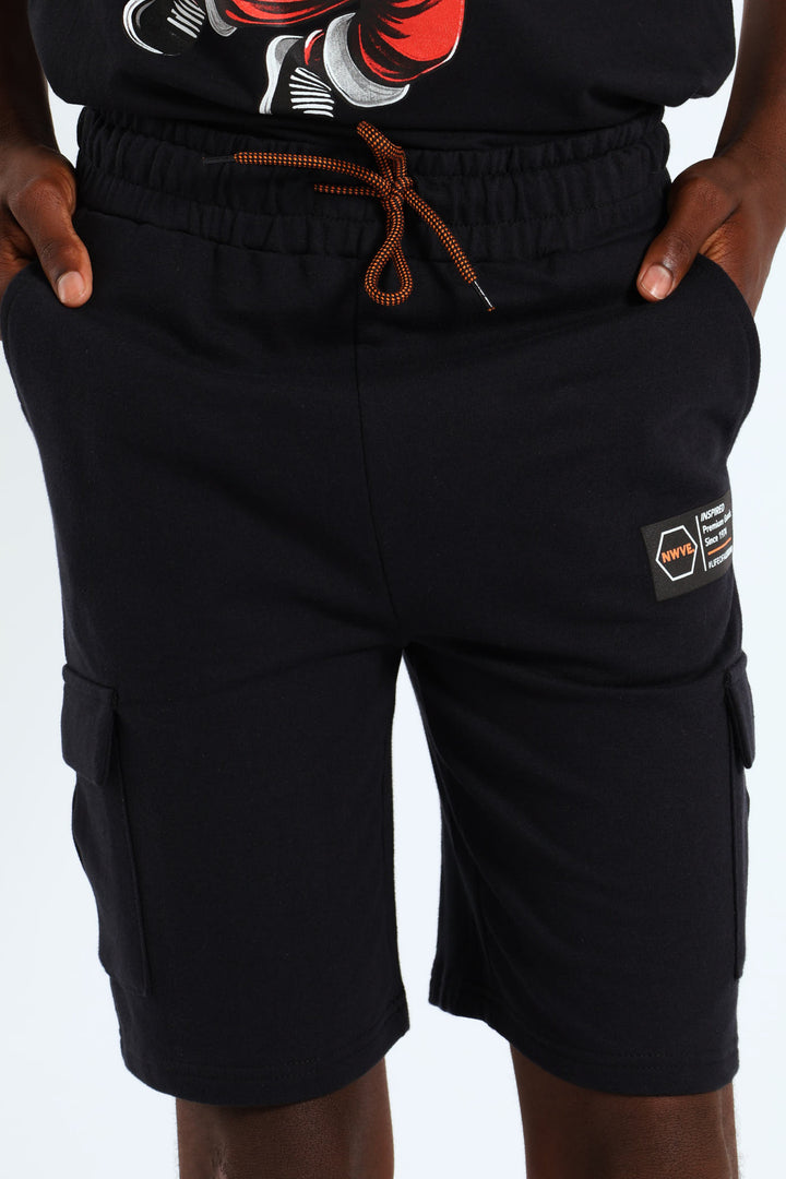 Boys Cargo Fleece Shorts - Black