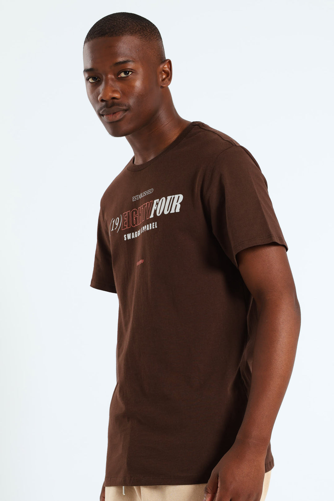 Short Sleeve Basic Print Tee - Brown