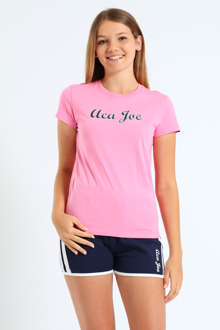 Girls Brand Print Tee - Pink