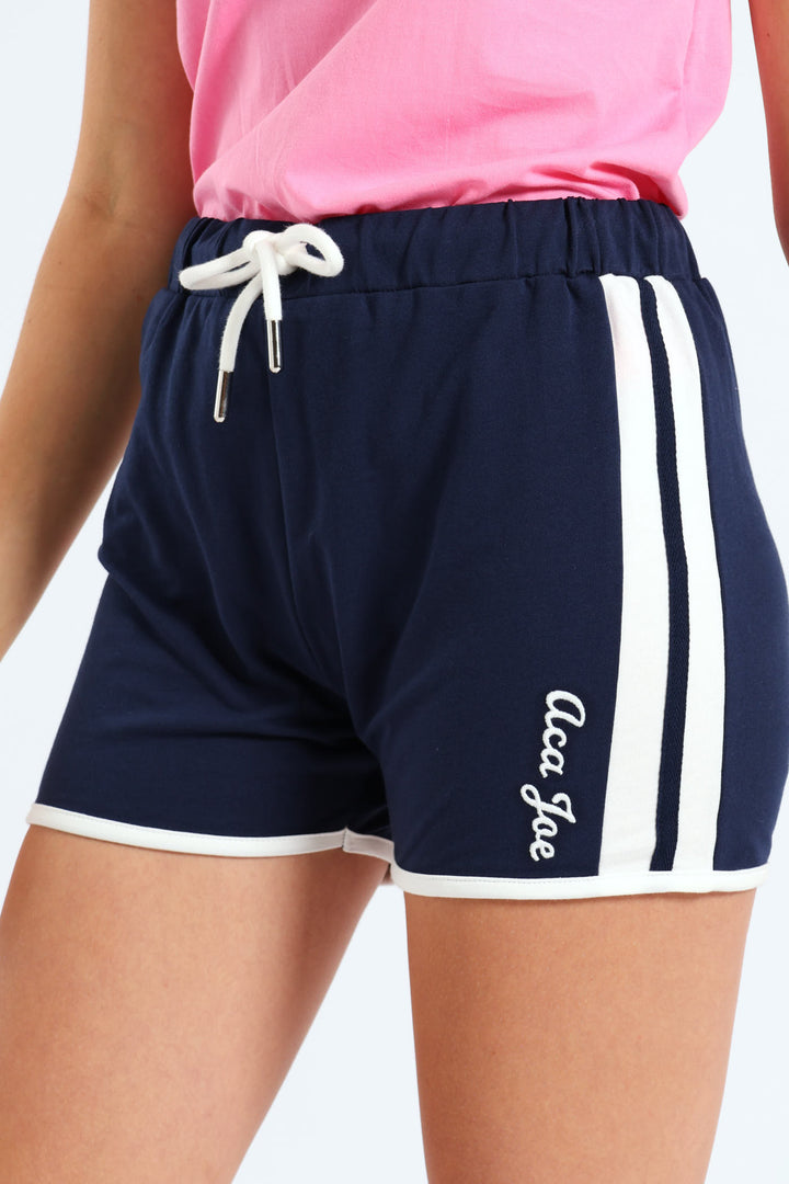 Girls Fleece Print Shorts - Navy