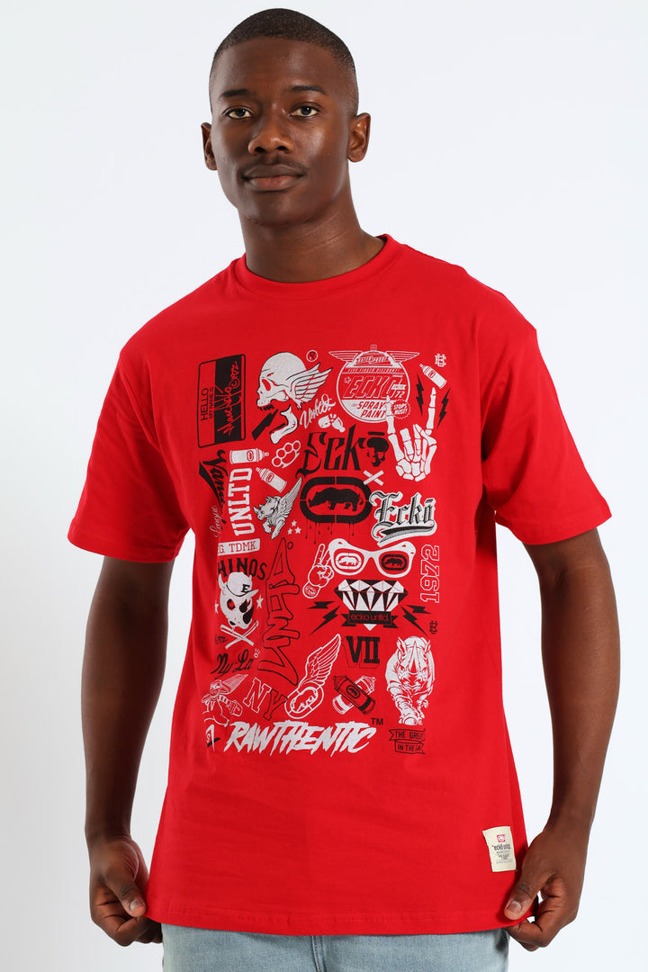 Multi Image Metallic Tee - Red