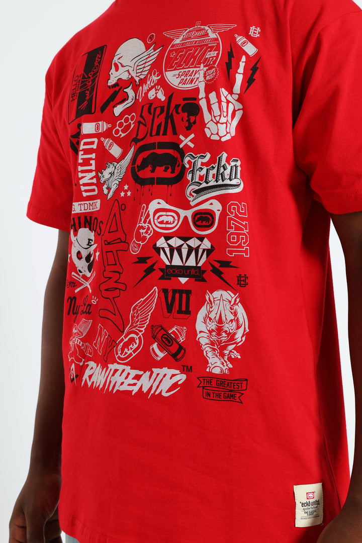 Multi Image Metallic Tee - Red