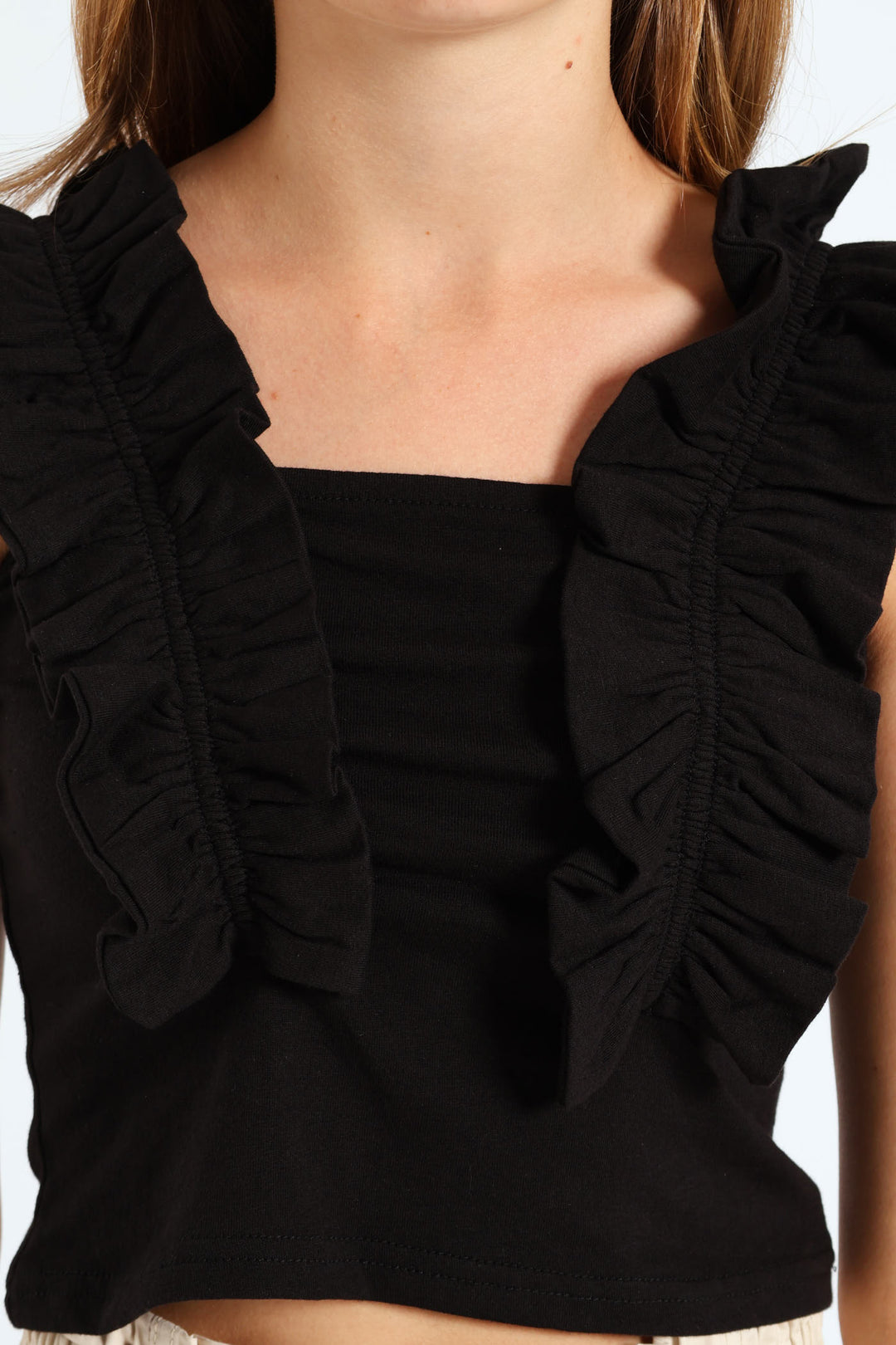 Girls Frilled Lycra Top - Black