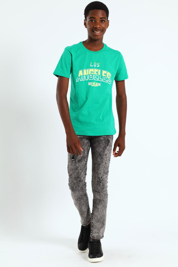 Boys LA Puff Print Tee - Green