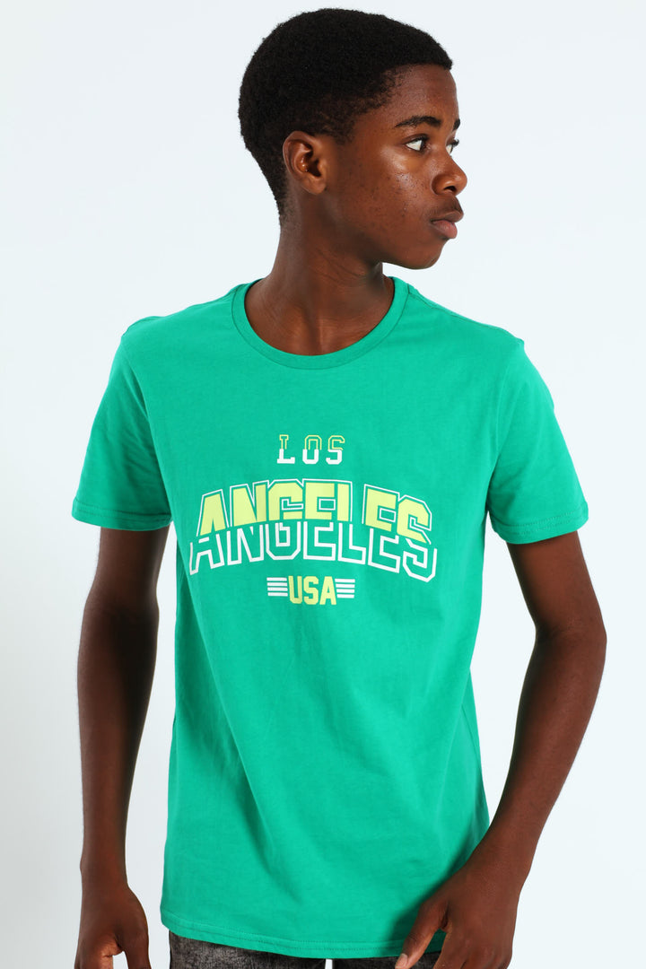 Boys LA Puff Print Tee - Green