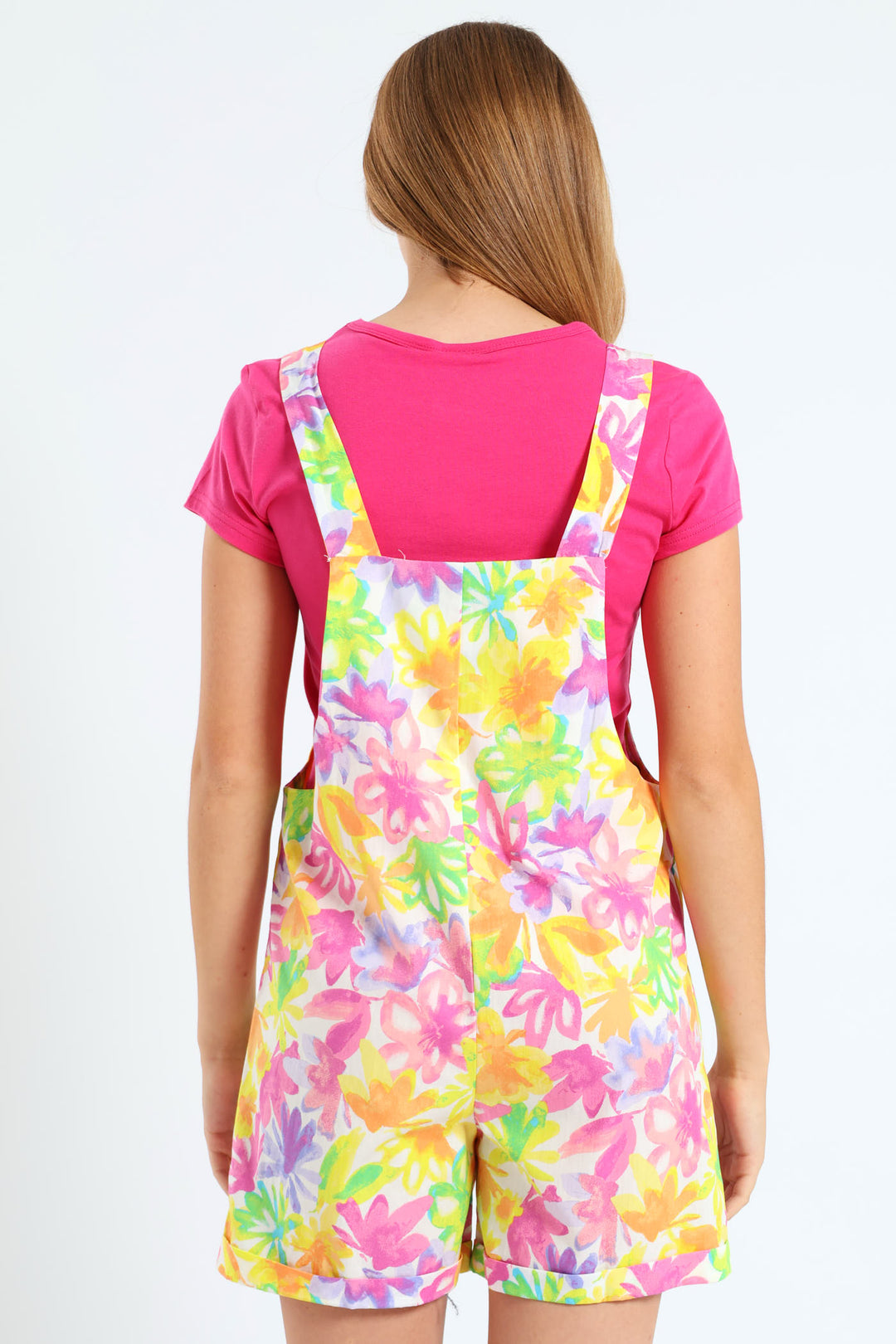 Girls Printed Linen Dungaree