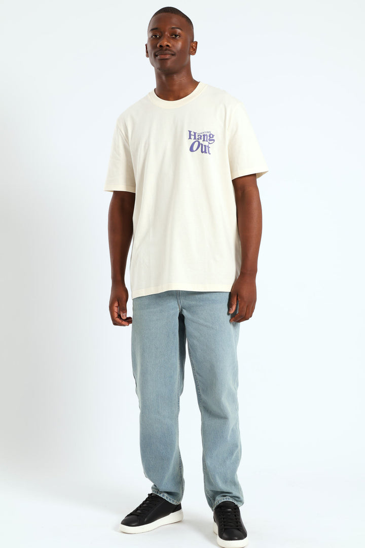 Hangout Puff Front & Back Print Tee - Off White