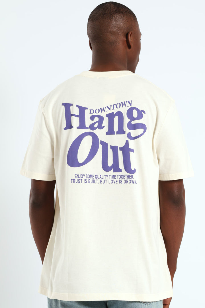 Hangout Puff Front & Back Print Tee - Off White